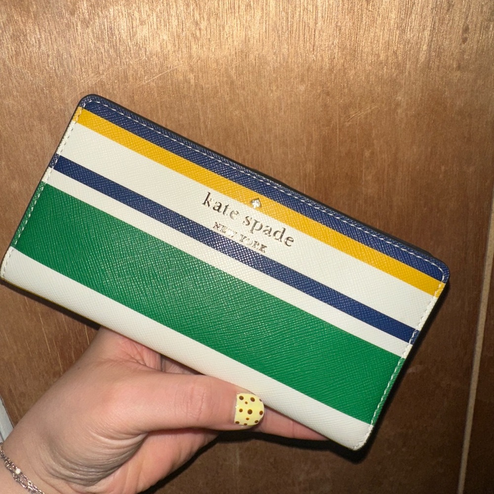 kate spade Striped Green White Blue Yellow Saffiano Leather Wallet